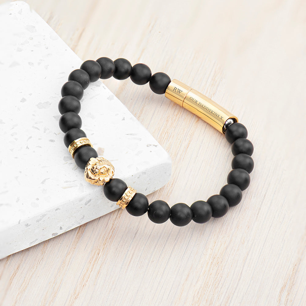 Personalised Mens Golden Lion Bracelet: 3 - Bracelets By Gift Moments