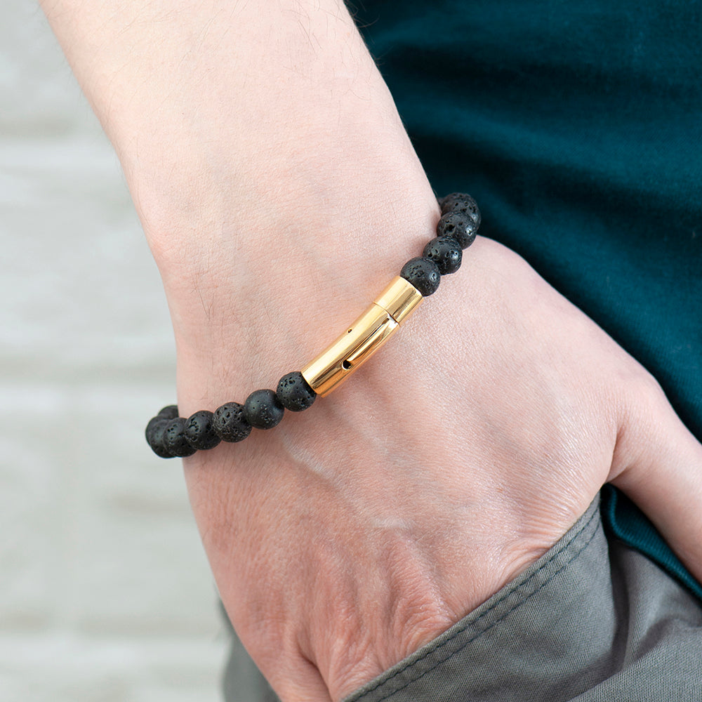 Personalised Men’s Golden Skull Beaded Bracelet: 3 - Bracelets By Gift Moments