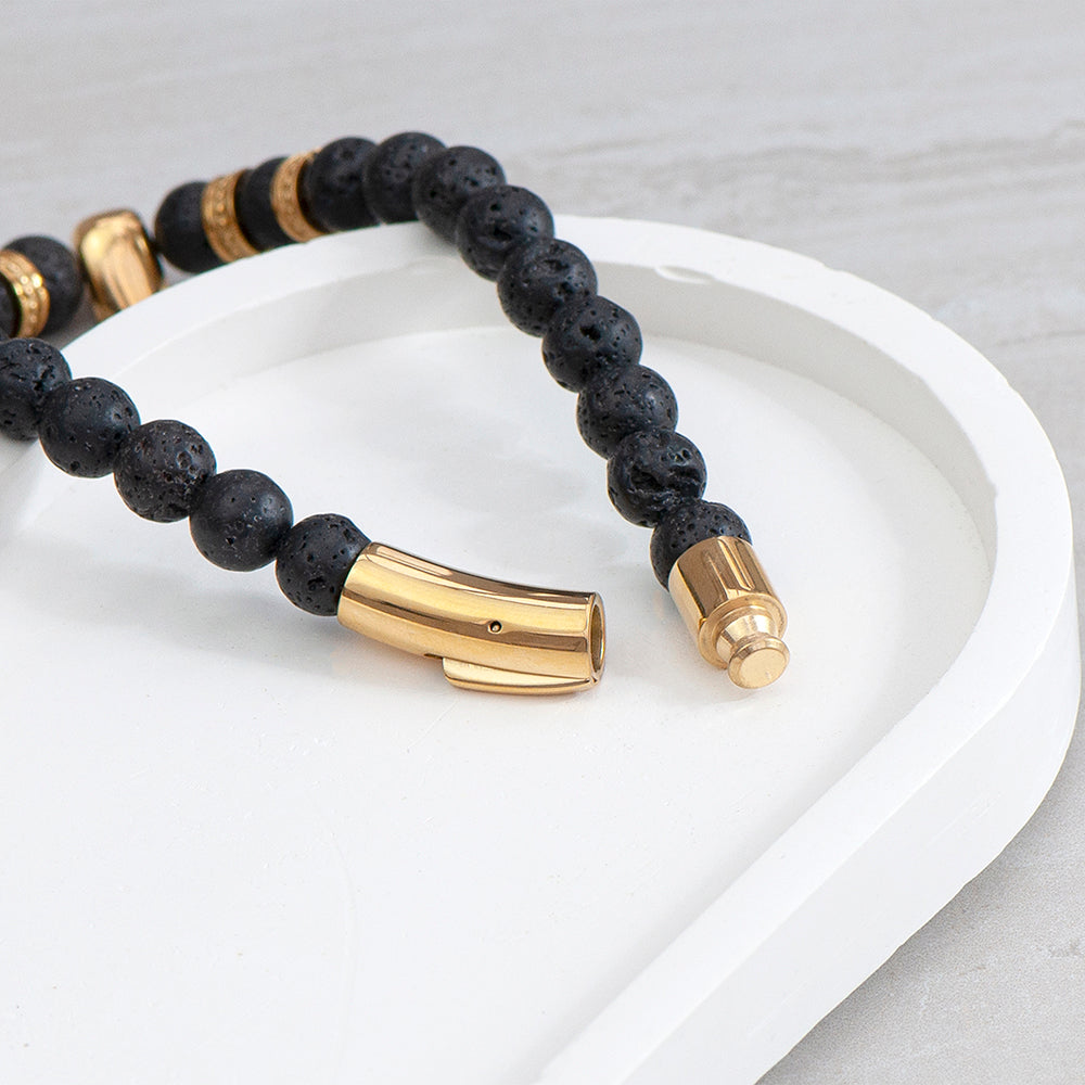 Personalised Men’s Golden Skull Beaded Bracelet: 5 - Bracelets By Gift Moments