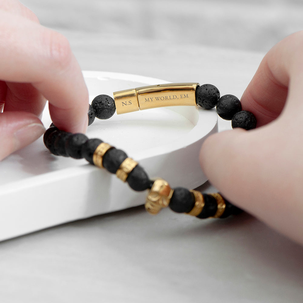 Personalised Men’s Golden Skull Beaded Bracelet: 2 - Bracelets By Gift Moments