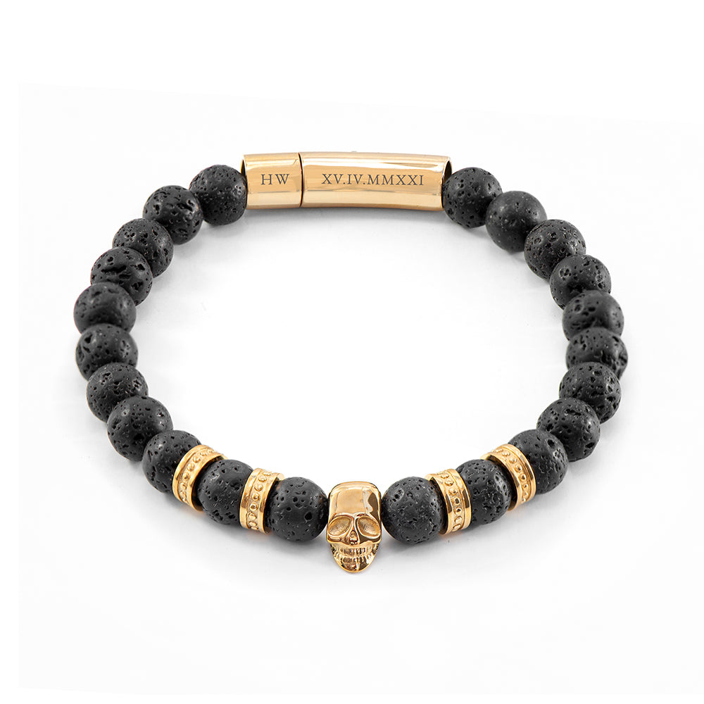 Personalised Men’s Golden Skull Beaded Bracelet: 6 - Bracelets By Gift Moments