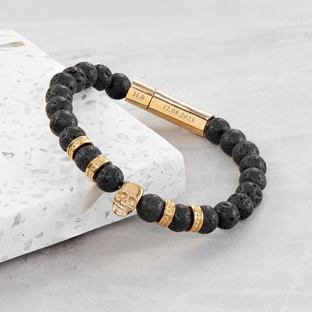 Personalised Men’s Golden Skull Beaded Bracelet: 1 - Bracelets By Gift Moments