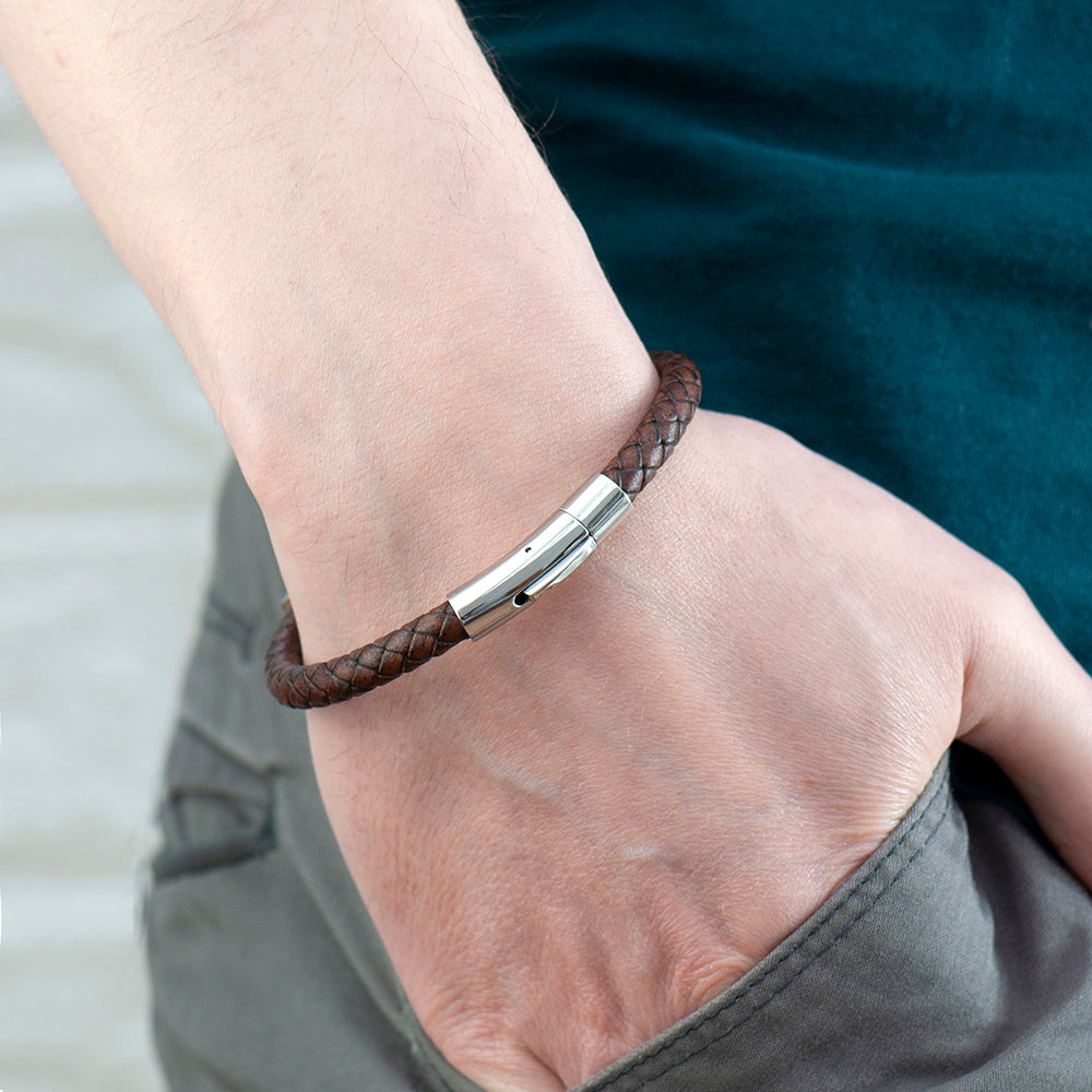 Personalised Men’s Leather Beaded Bracelet: 3 - Bracelets By Gift Moments