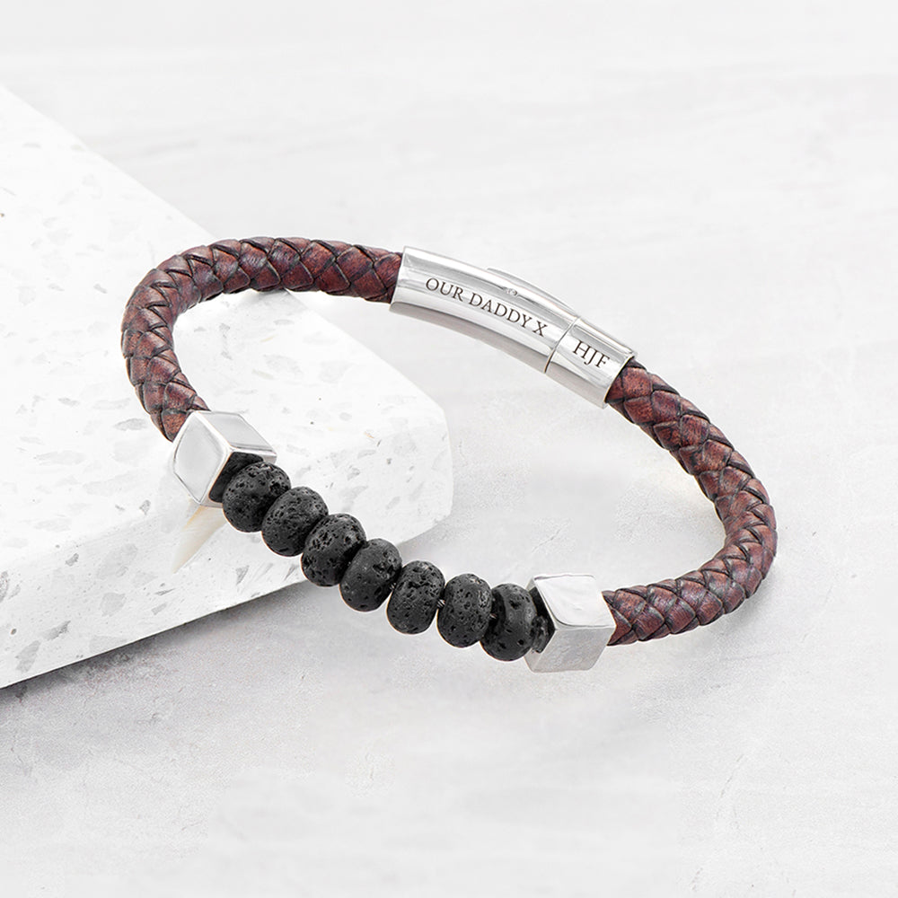 Personalised Men’s Leather Beaded Bracelet: 5 - Bracelets By Gift Moments