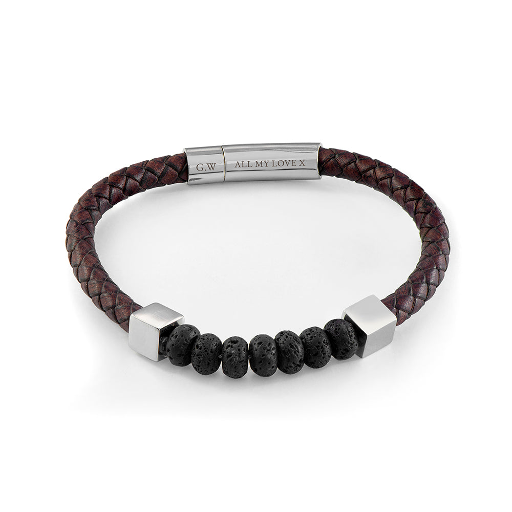 Personalised Men’s Leather Beaded Bracelet: 7 - Bracelets By Gift Moments