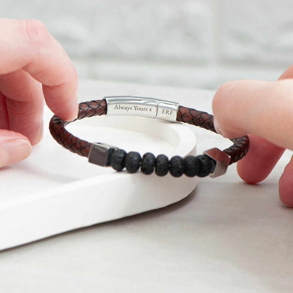 Personalised Men’s Leather Beaded Bracelet: 2 - Bracelets By Gift Moments