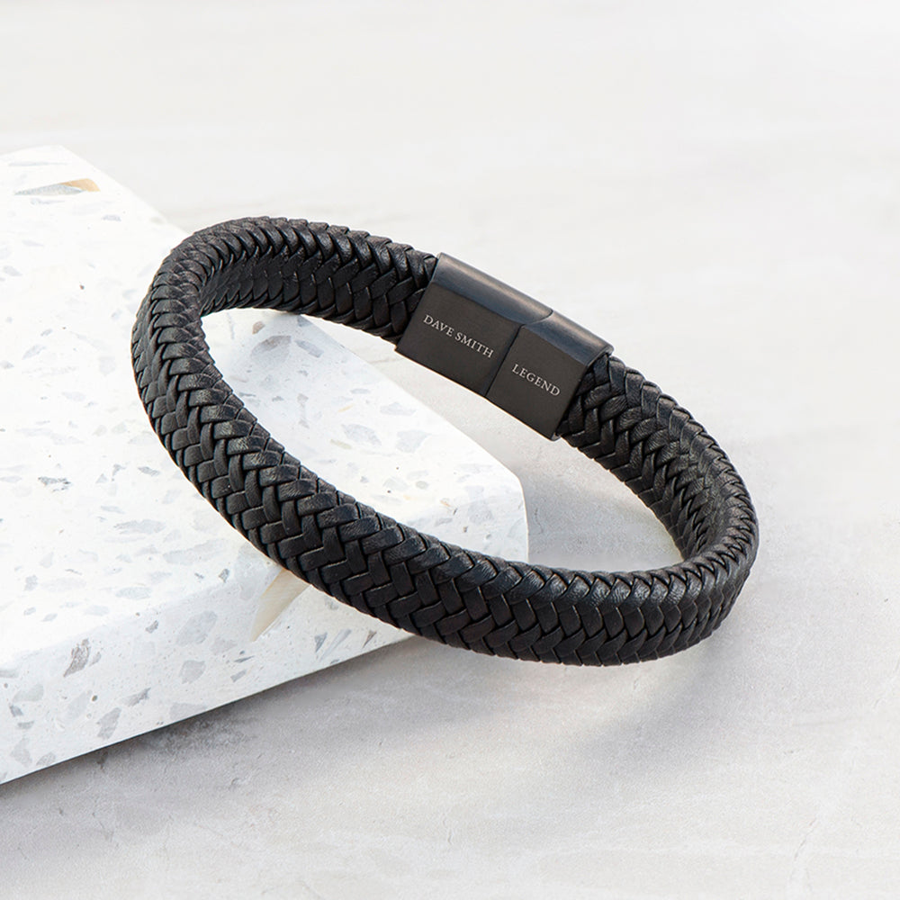 Personalised Men’s Leather Braided Bracelet: 1 - Bracelets By Gift Moments