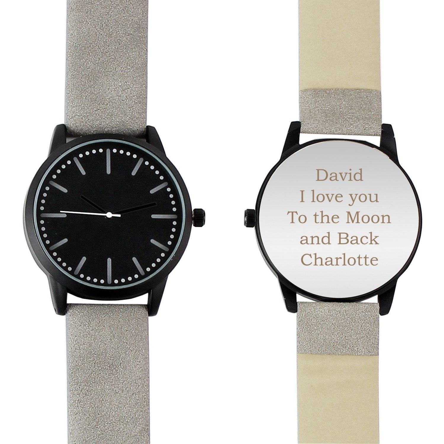 Personalised Mens Matte Black Watch with Grey Strap and Presentation Box - Shop Watches At Gift Moments - 6