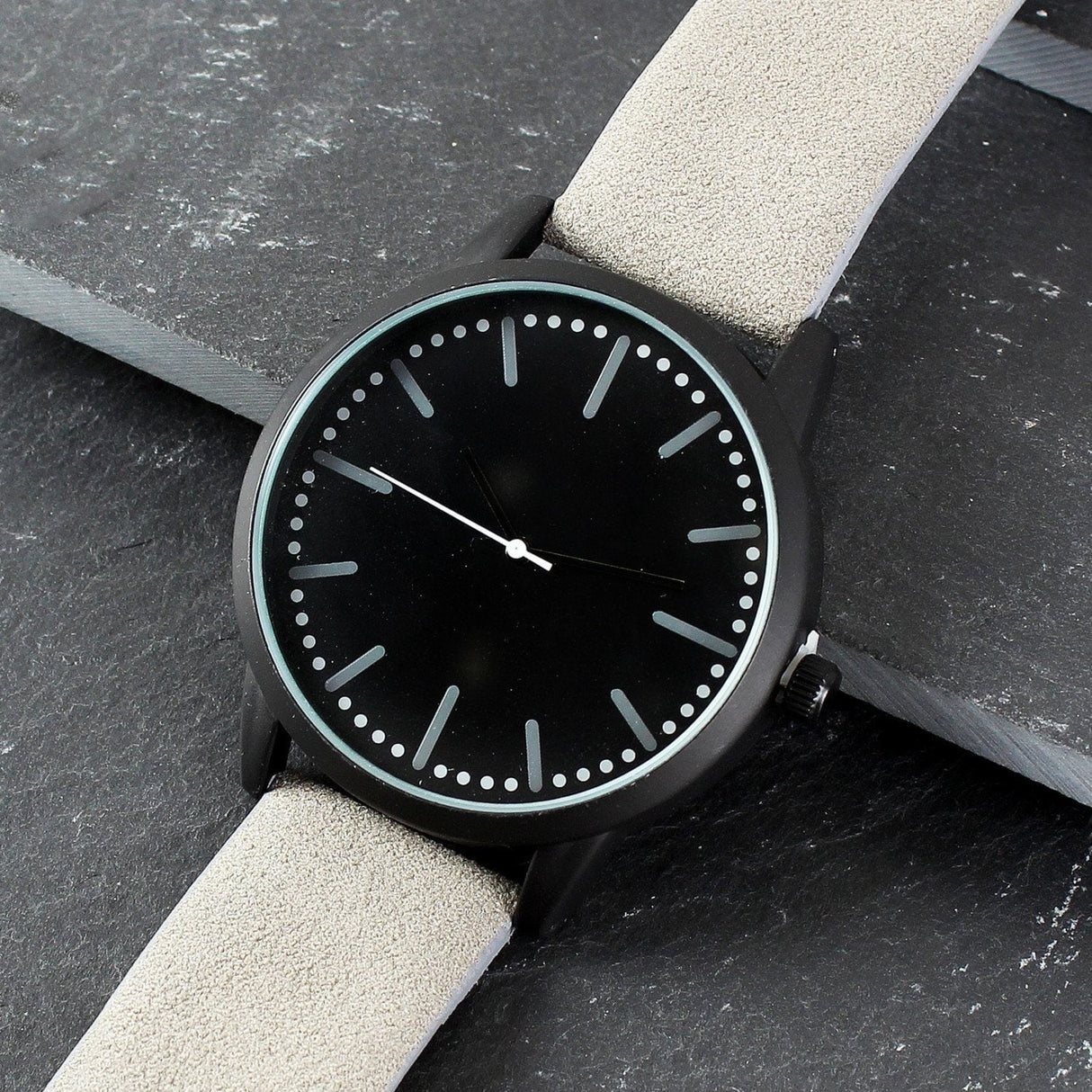 Personalised Mens Matte Black Watch with Grey Strap and Presentation Box: 3 - Watches By Gift Moments