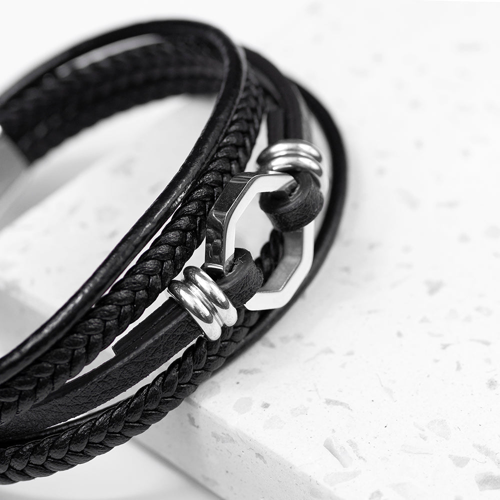 Personalised Men’s Mayfair Leather Bracelet: 8 - Bracelets By Gift Moments