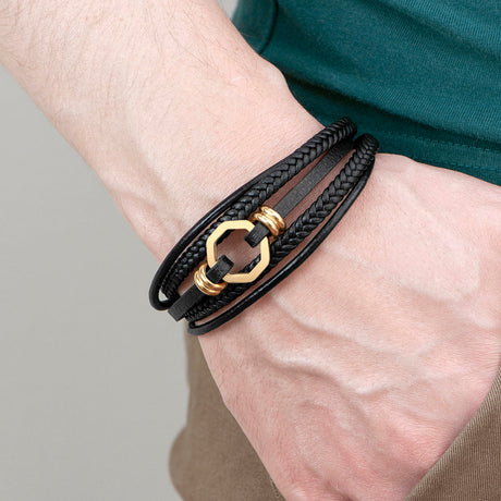 Personalised Men’s Mayfair Leather Bracelet: 3 - Bracelets By Gift Moments