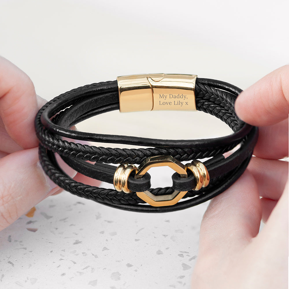Personalised Men’s Mayfair Leather Bracelet: 5 - Bracelets By Gift Moments