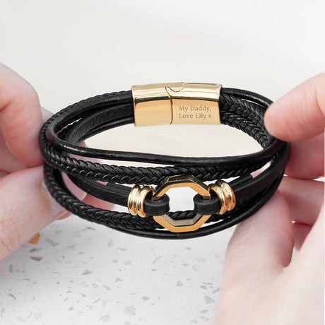Personalised Men’s Mayfair Leather Bracelet: 5 - Bracelets By Gift Moments
