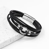 Personalised Men’s Mayfair Leather Bracelet: 2 - Silver - Bracelets By Gift Moments