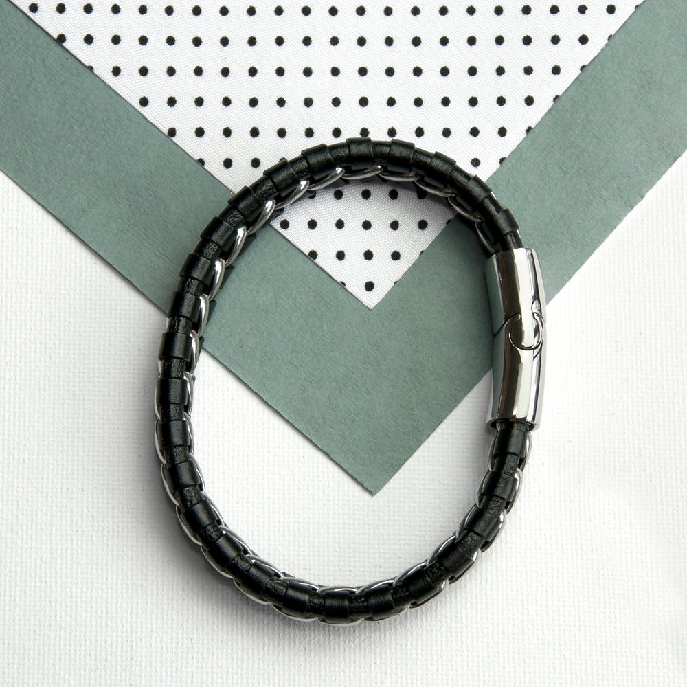 Personalised Men’s Metal Detailed Leather Bracelet: 3 - Bracelets By Gift Moments