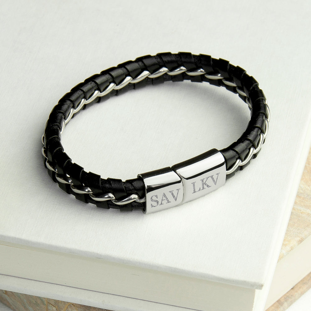 Personalised Men’s Metal Detailed Leather Bracelet: 2 - Bracelets By Gift Moments