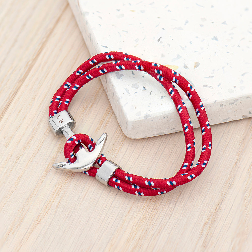 Personalised Men’s Nautical Anchor Rope Bracelets: 2 - Red - Bracelets By Gift Moments