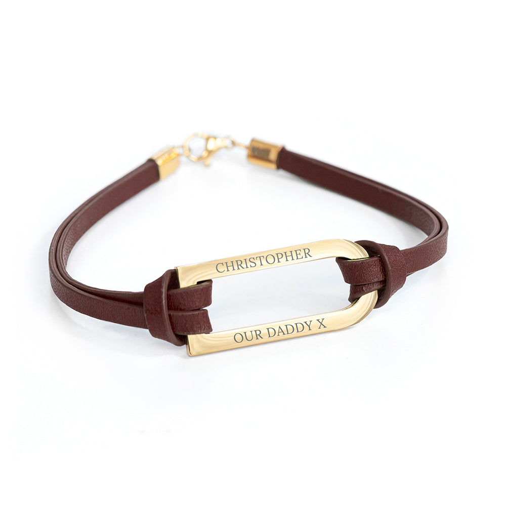 Personalised Men’s Shoreditch Gold Bar Leather Bracelets: 5 - Bracelets By Gift Moments