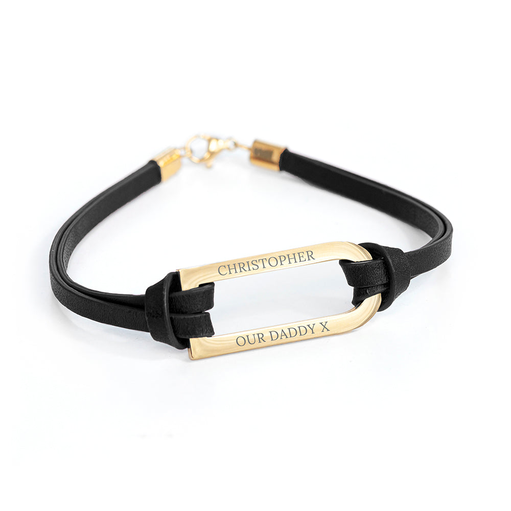 Personalised Men’s Shoreditch Gold Bar Leather Bracelets: 7 - Bracelets By Gift Moments