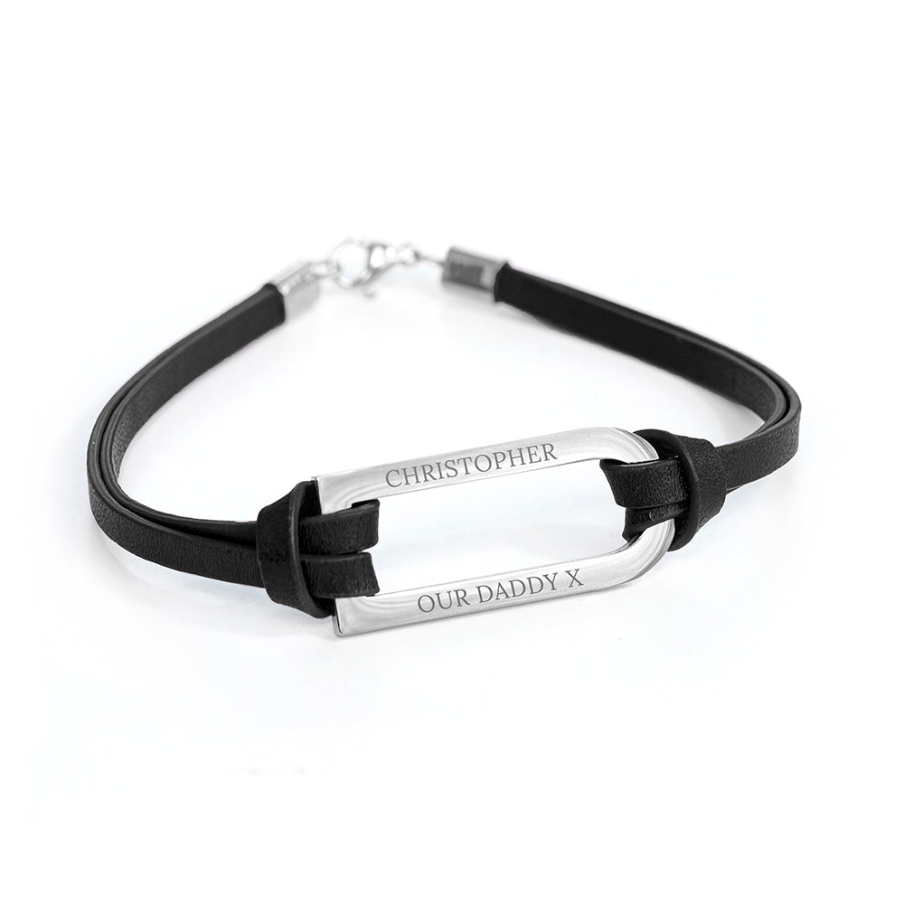 Personalised Men’s Shoreditch Silver Bar Leather Bracelets: 5 - Bracelets By Gift Moments