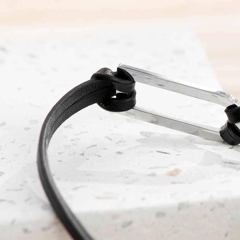 Personalised Men’s Shoreditch Silver Bar Leather Bracelets: 7 - Bracelets By Gift Moments