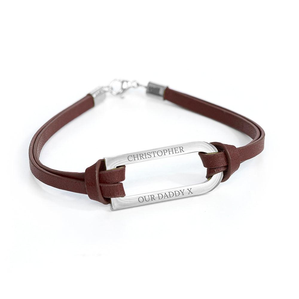 Personalised Men’s Shoreditch Silver Bar Leather Bracelets: 6 - Bracelets By Gift Moments