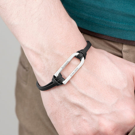 Personalised Men’s Shoreditch Silver Bar Leather Bracelets: 3 - Bracelets By Gift Moments