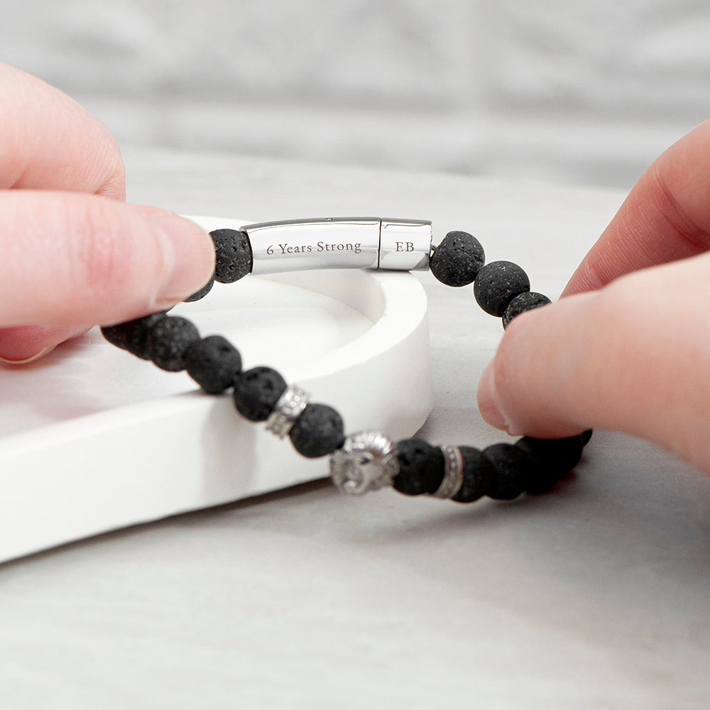 Personalised Men’s Silver Lion Black Beaded Bracelet: 2 - Bracelets By Gift Moments