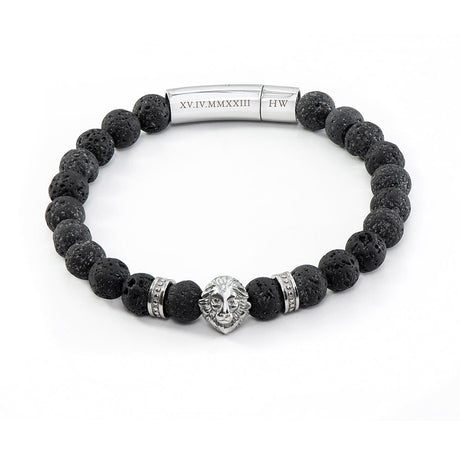 Personalised Men’s Silver Lion Black Beaded Bracelet: 6 - Bracelets By Gift Moments