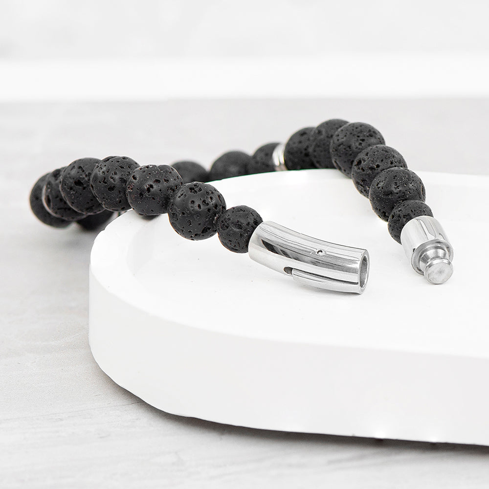 Personalised Men’s Silver Lion Black Beaded Bracelet: 4 - Bracelets By Gift Moments