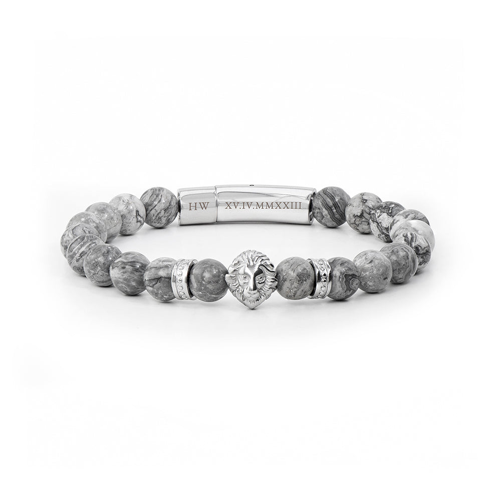Personalised Men’s Silver Lion Jasper Stone Bracelet: 7 - Bracelets By Gift Moments