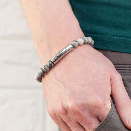 Personalised Men’s Silver Lion Jasper Stone Bracelet: 5 - Bracelets By Gift Moments