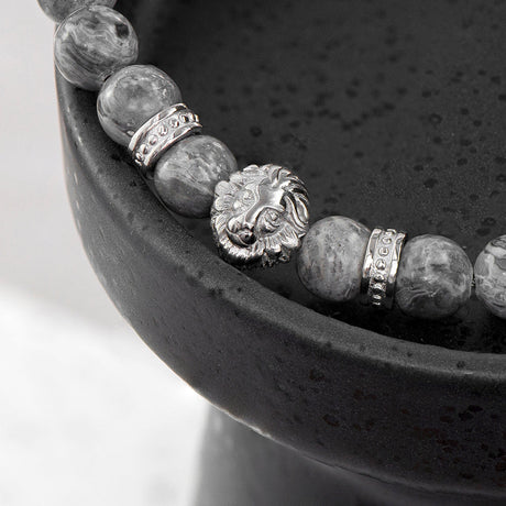 Personalised Men’s Silver Lion Jasper Stone Bracelet: 6 - Bracelets By Gift Moments