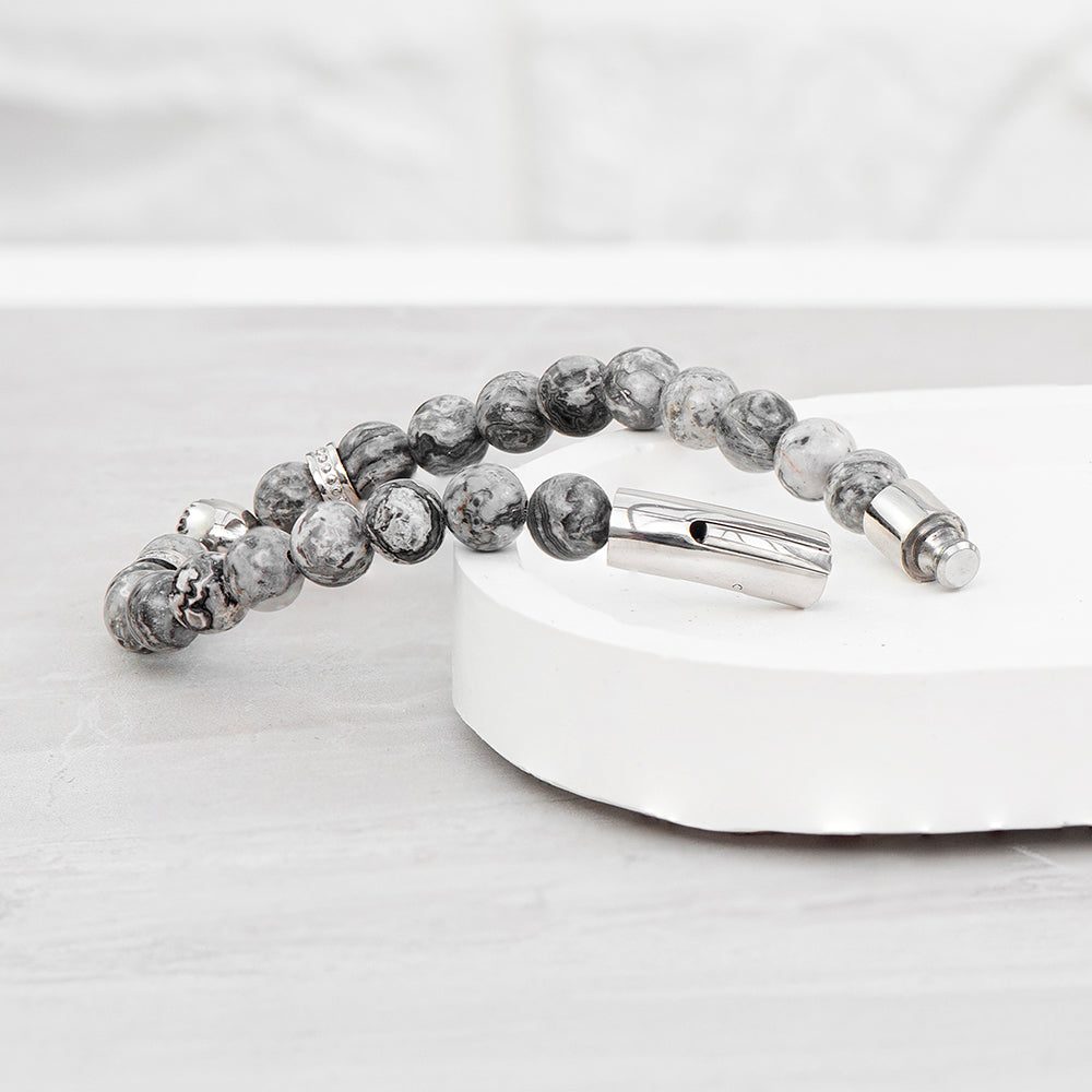 Personalised Men’s Silver Lion Jasper Stone Bracelet: 4 - Bracelets By Gift Moments