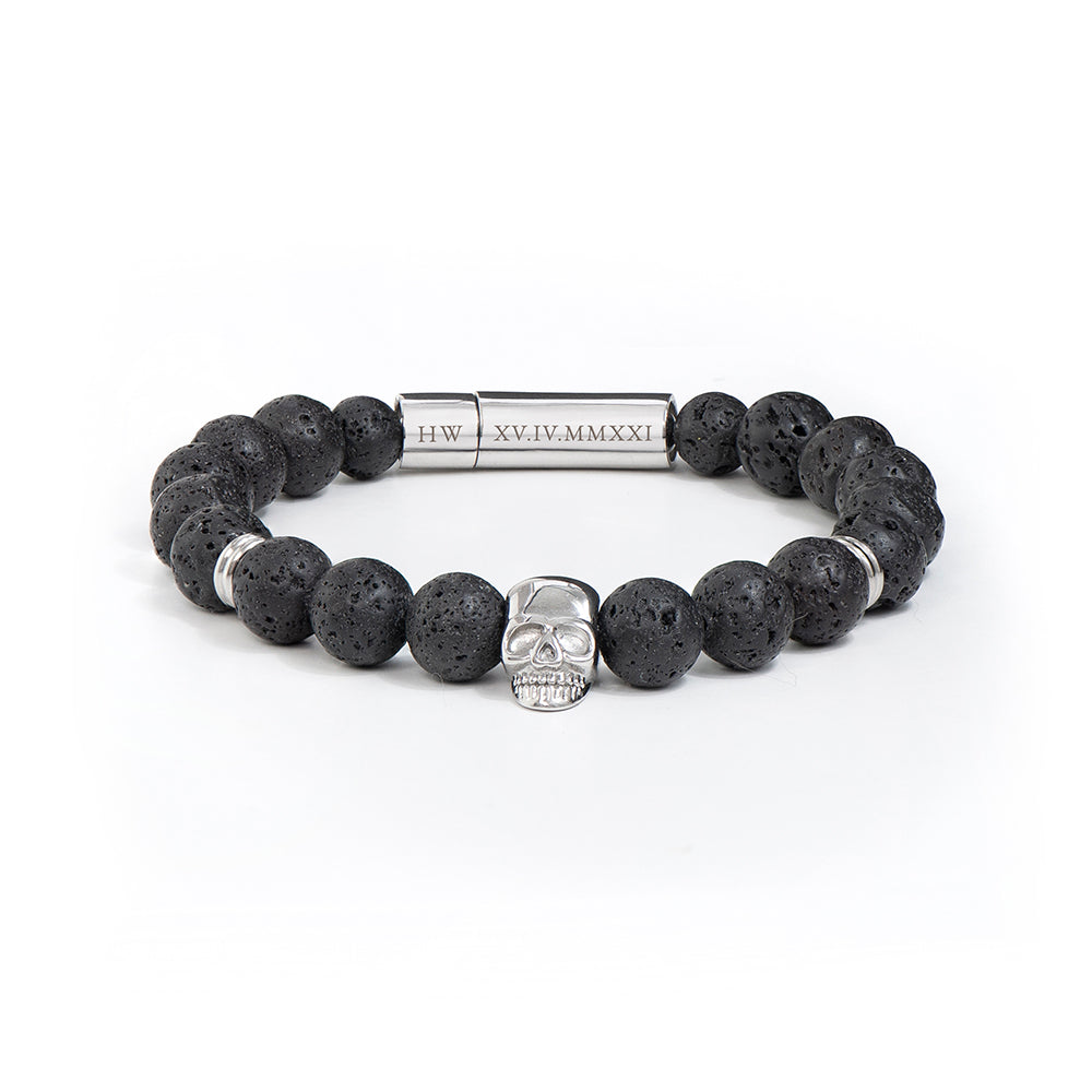 Personalised Men’s Silver Skull Beaded Bracelet: 7 - Bracelets By Gift Moments