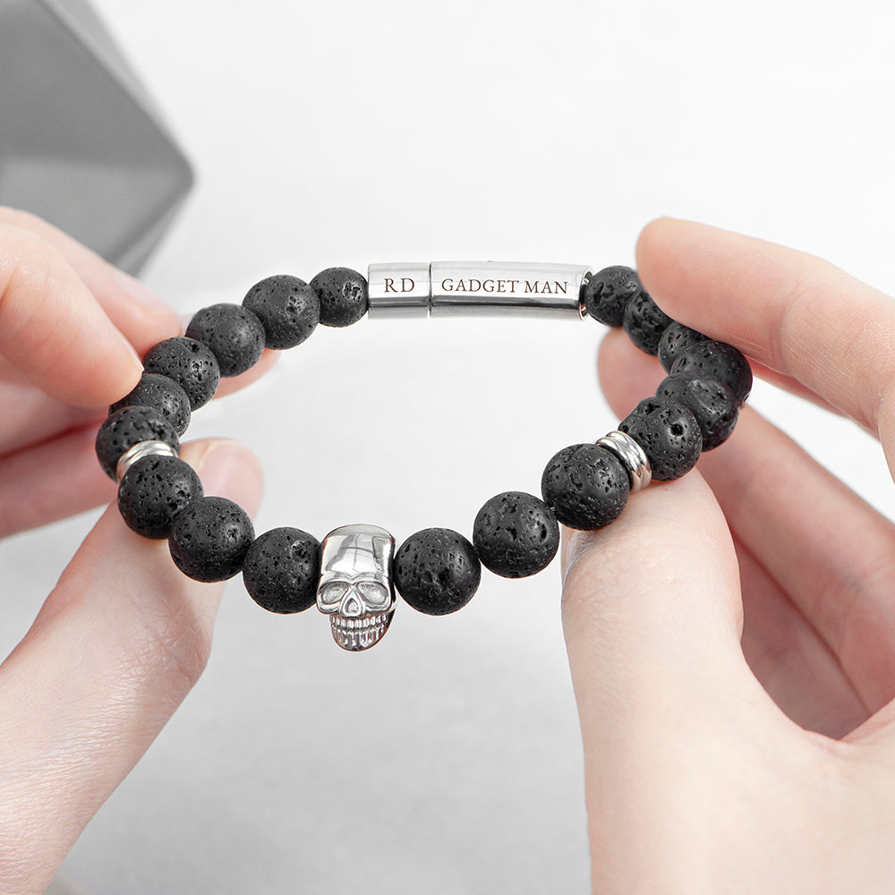 Personalised Men’s Silver Skull Beaded Bracelet: 2 - Bracelets By Gift Moments