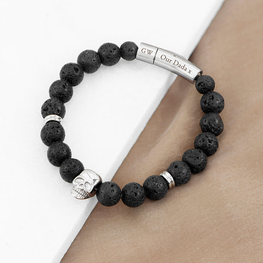 Personalised Men’s Silver Skull Beaded Bracelet: 3 - Bracelets By Gift Moments
