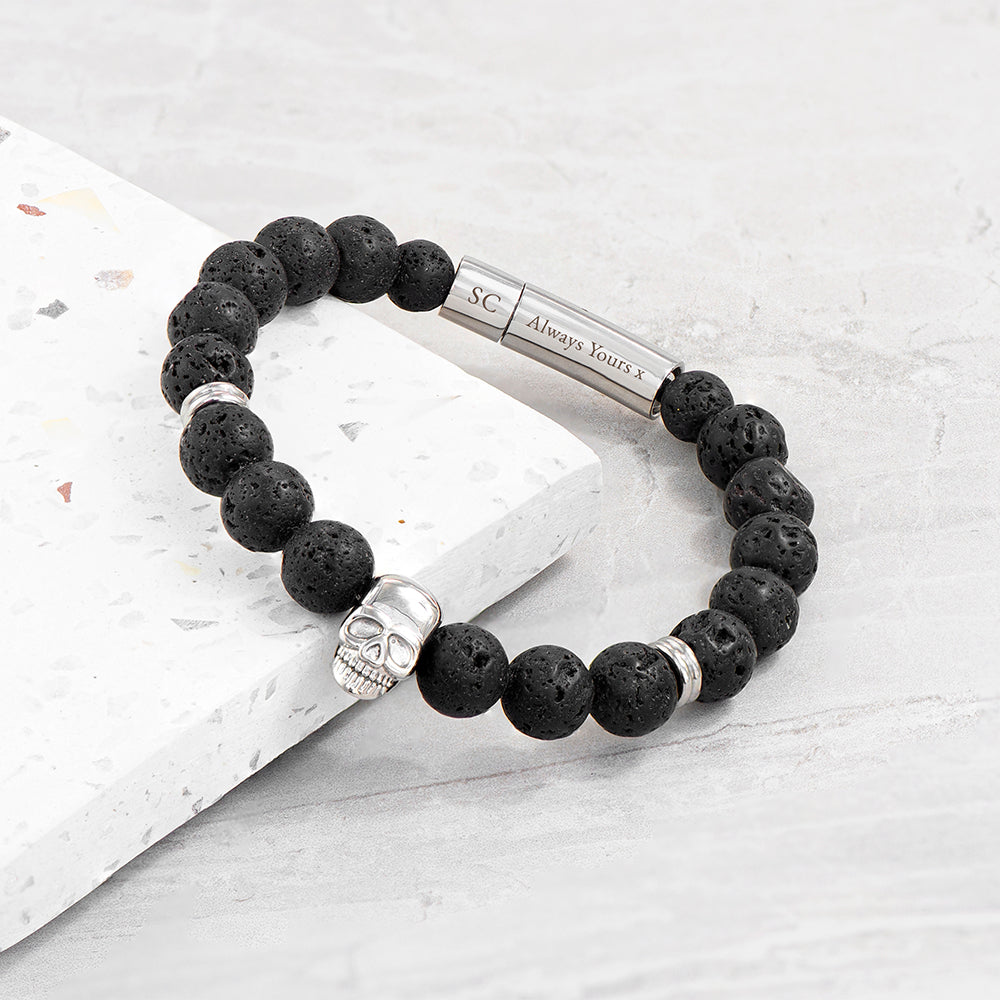 Personalised Men’s Silver Skull Beaded Bracelet: 1 - Bracelets By Gift Moments
