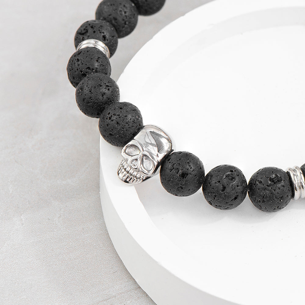 Personalised Men’s Silver Skull Beaded Bracelet: 6 - Bracelets By Gift Moments