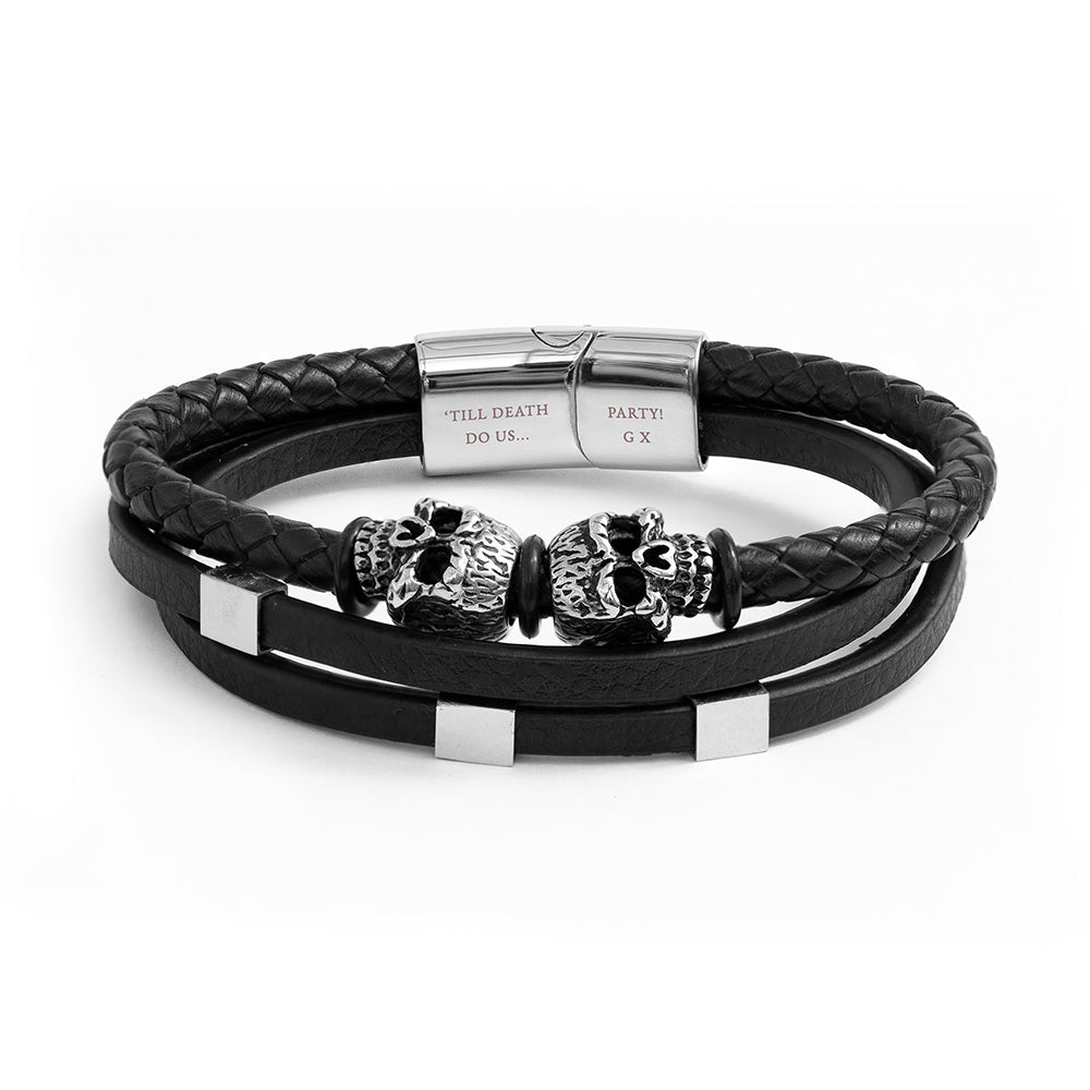Personalised Men’s Skulls Leather Rope Bracelet: 5 - Bracelets By Gift Moments