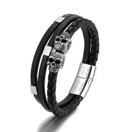 Personalised Men’s Skulls Leather Rope Bracelet: 3 - Bracelets By Gift Moments
