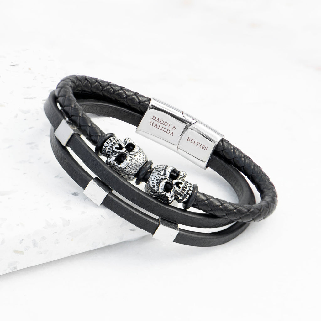 Personalised Men’s Skulls Leather Rope Bracelet - Shop Bracelets At Gift Moments - 6