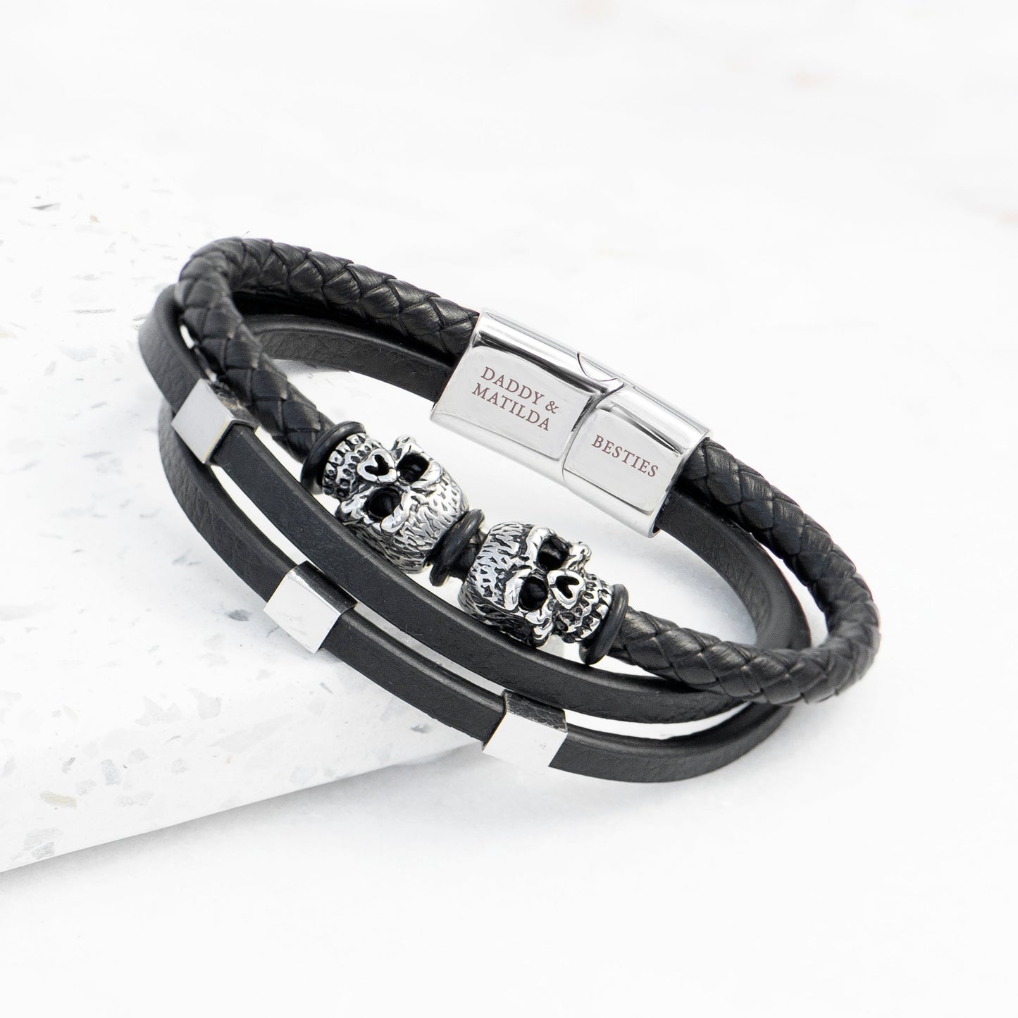 Personalised Men’s Skulls Leather Rope Bracelet: 6 - Bracelets By Gift Moments