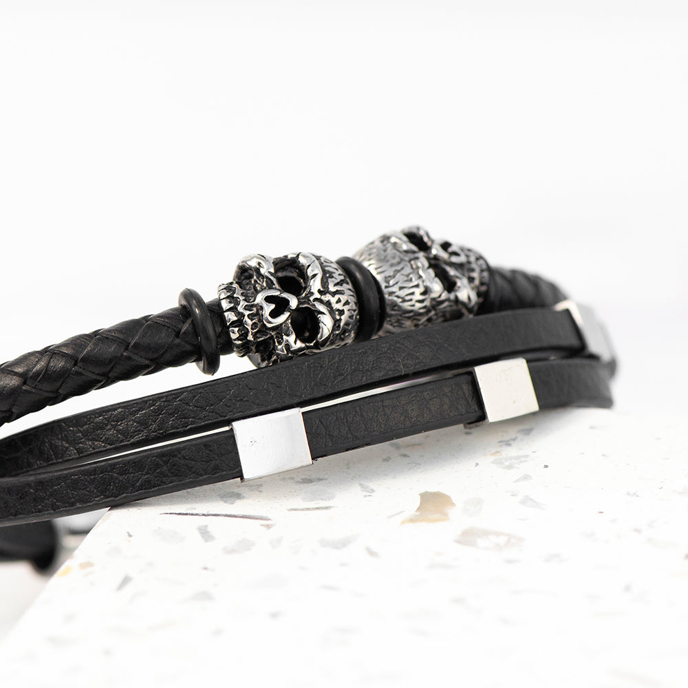 Personalised Men’s Skulls Leather Rope Bracelet: 4 - Bracelets By Gift Moments