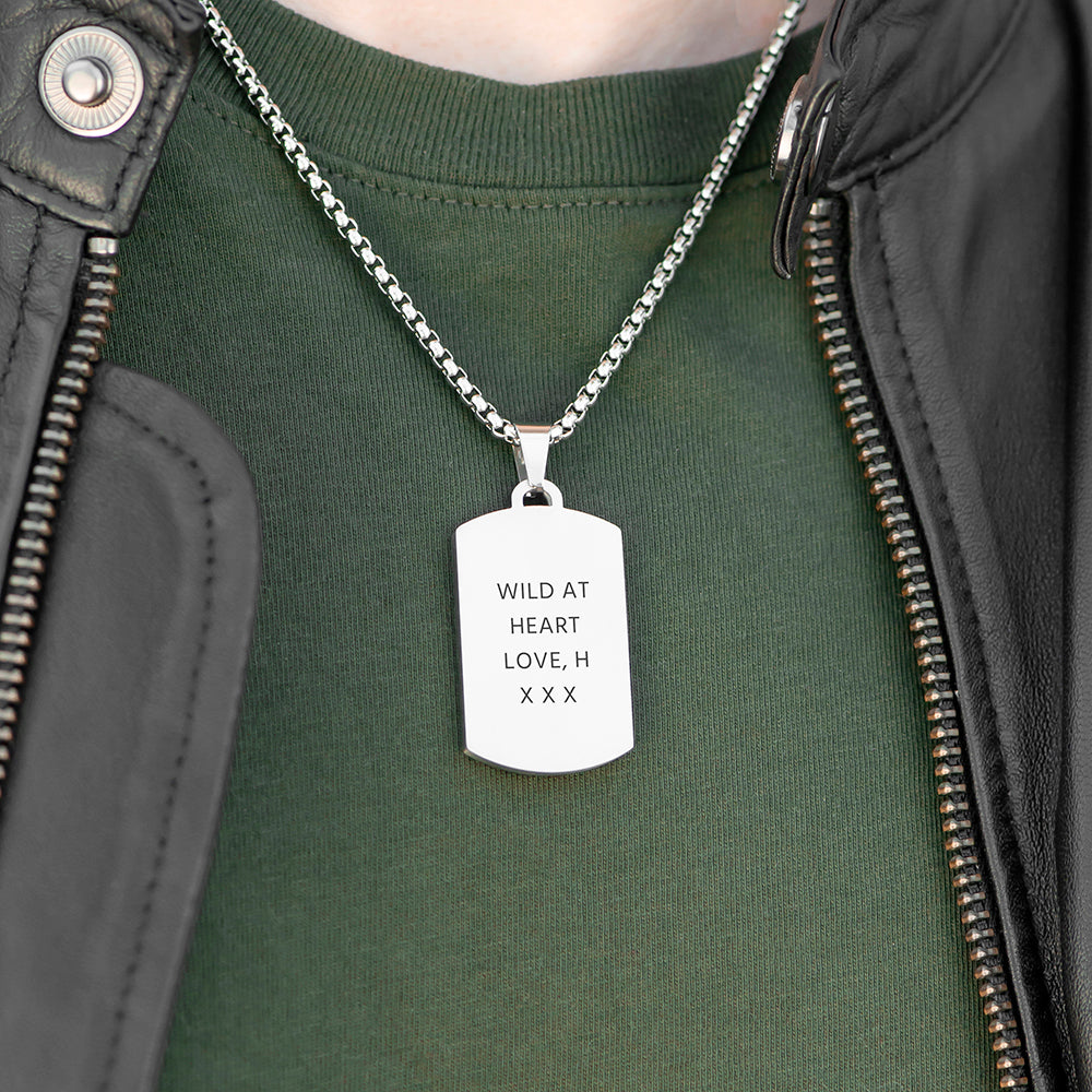 Personalised Men’s Snowflake Obsidian Dog Tag Necklace: 3 - Necklaces By Gift Moments