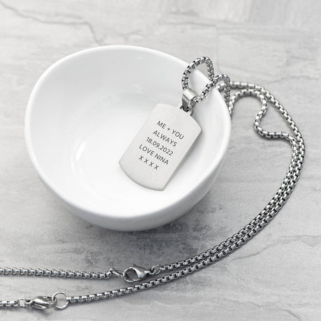 Personalised Men’s Snowflake Obsidian Dog Tag Necklace: 5 - Necklaces By Gift Moments