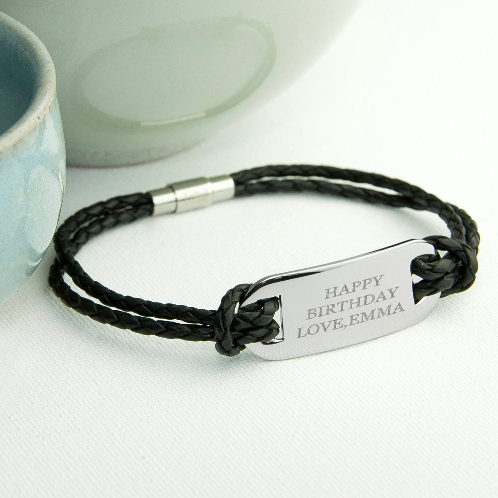 Personalised Men’s Statement Leather Bracelets: 12 - Black - Bracelets By Gift Moments