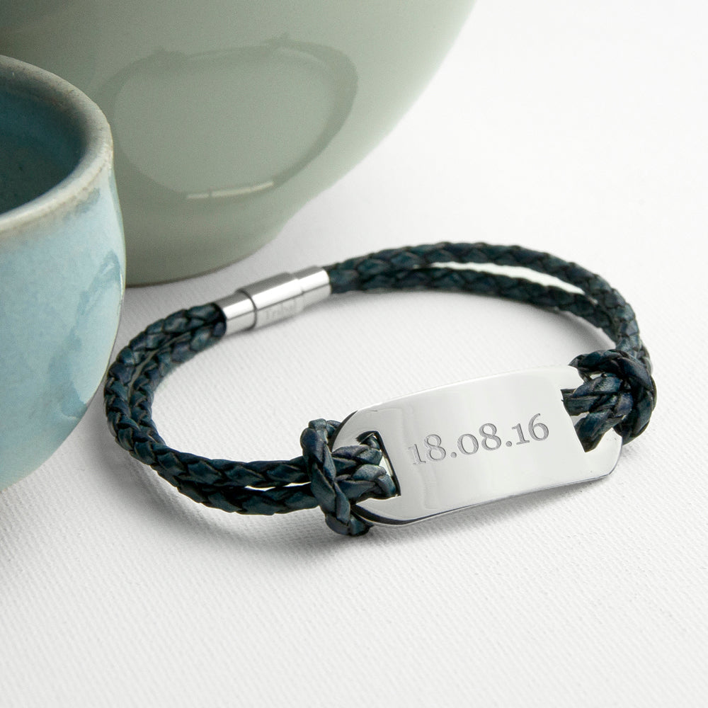 Personalised Men’s Statement Leather Bracelets: 9 - Navy - Bracelets By Gift Moments
