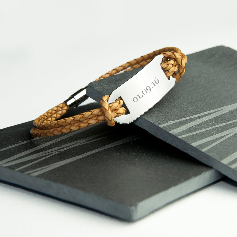 Personalised Men’s Statement Leather Bracelets: 1 - Sandstone - Bracelets By Gift Moments