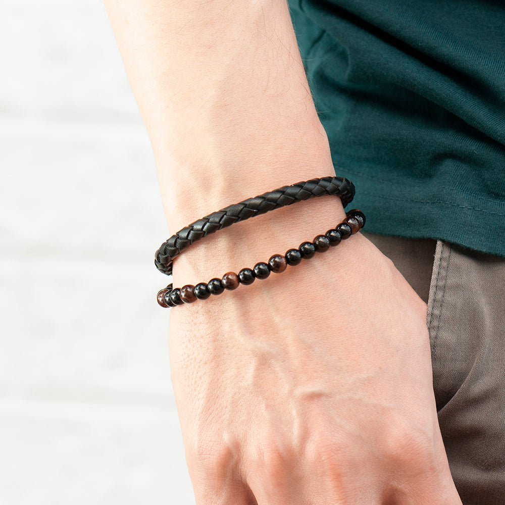 Personalised Men’s Tigers Eye Leather and Bead Bracelet: 2 - Bracelets By Gift Moments